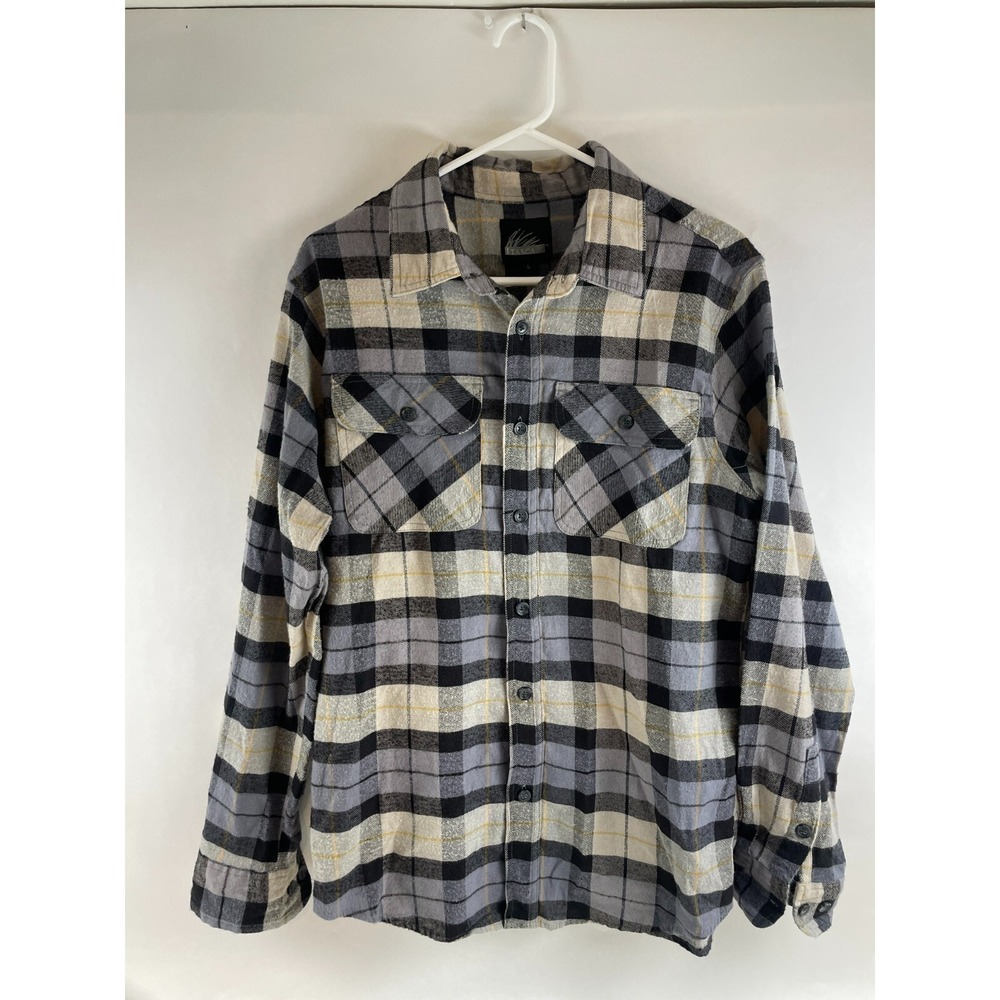 Itasca Shirt, Men's Size Large, Gray Black Tan, Flannel, Button Up, Plaid